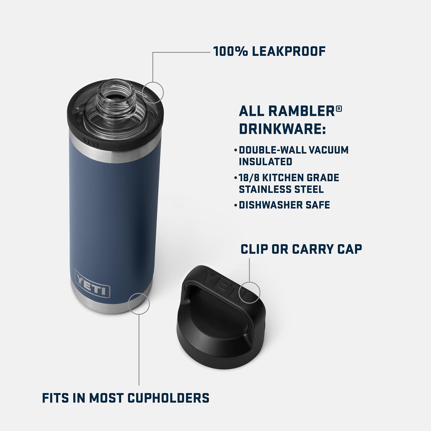 ontheroad様YETI Rambler 18oz bottle ネイビー Yeti Rambler 21071500960 Bottle with Chug Cap, 18 oz, Sta